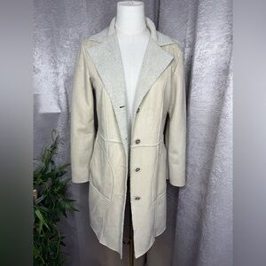 CAbi Faux Suede Shearling Sherpa Cream Beige Front-Button Coat Sz XS